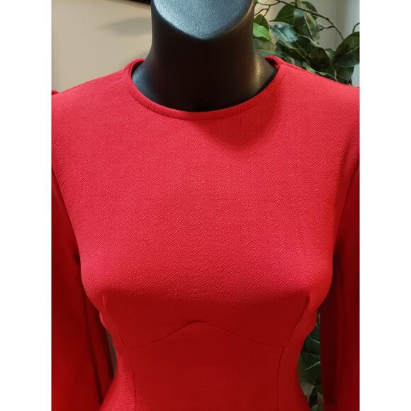 Boohoo Skater Dress Women's 4 Red Bust Detail Blouson Sleeve Crew Neck Pullover - Picture 9 of 13